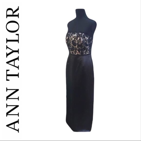ANN TAYLOR VTG Strapless Black Satin & Lace Prom or Evening Gown 4 - Picture 6 of 12